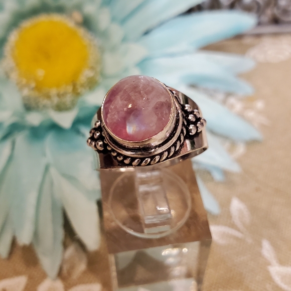 RAINBOW MOONSTONE sterling Silver ring SZ8 pink tone - Picture 1 of 6